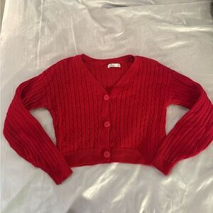 Hollister Cherry Red Cable Knit Cardigan